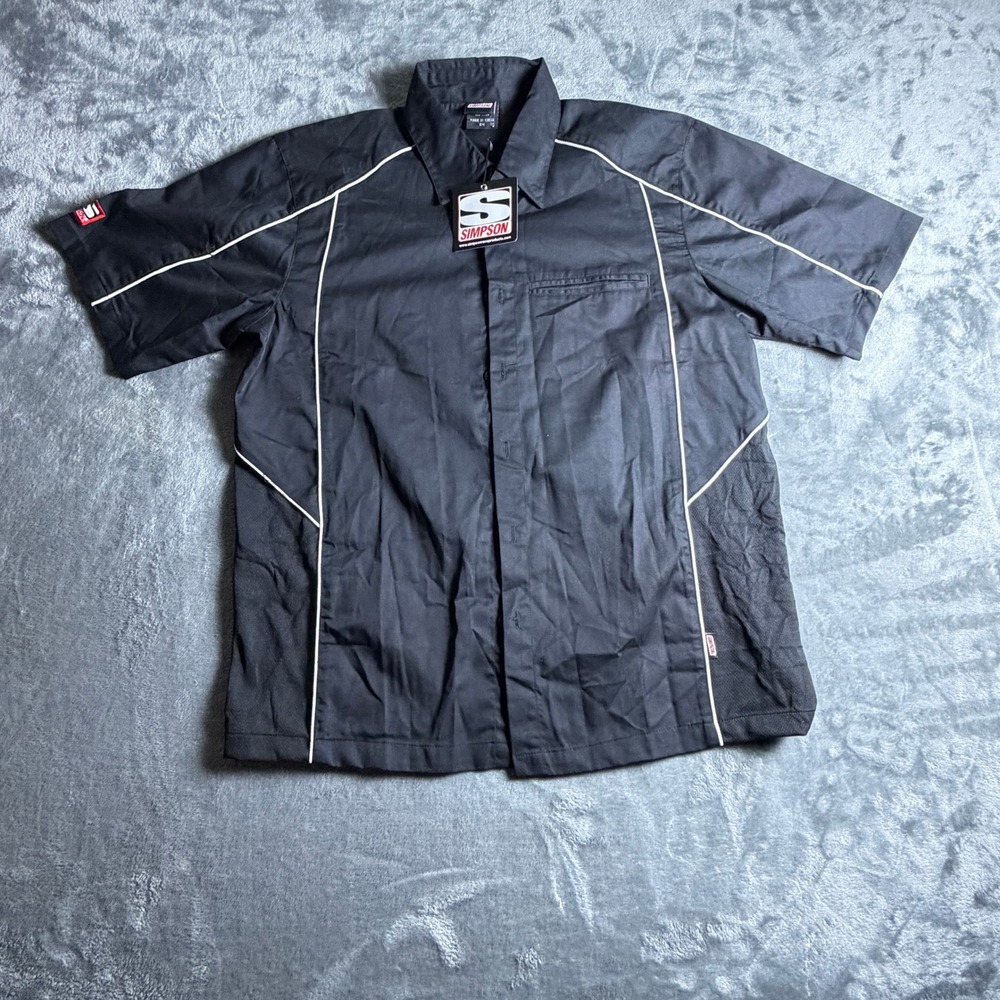Simpson Pit Crew, Small, Black Short Sleeve Shirt Racing Button Up NWT New